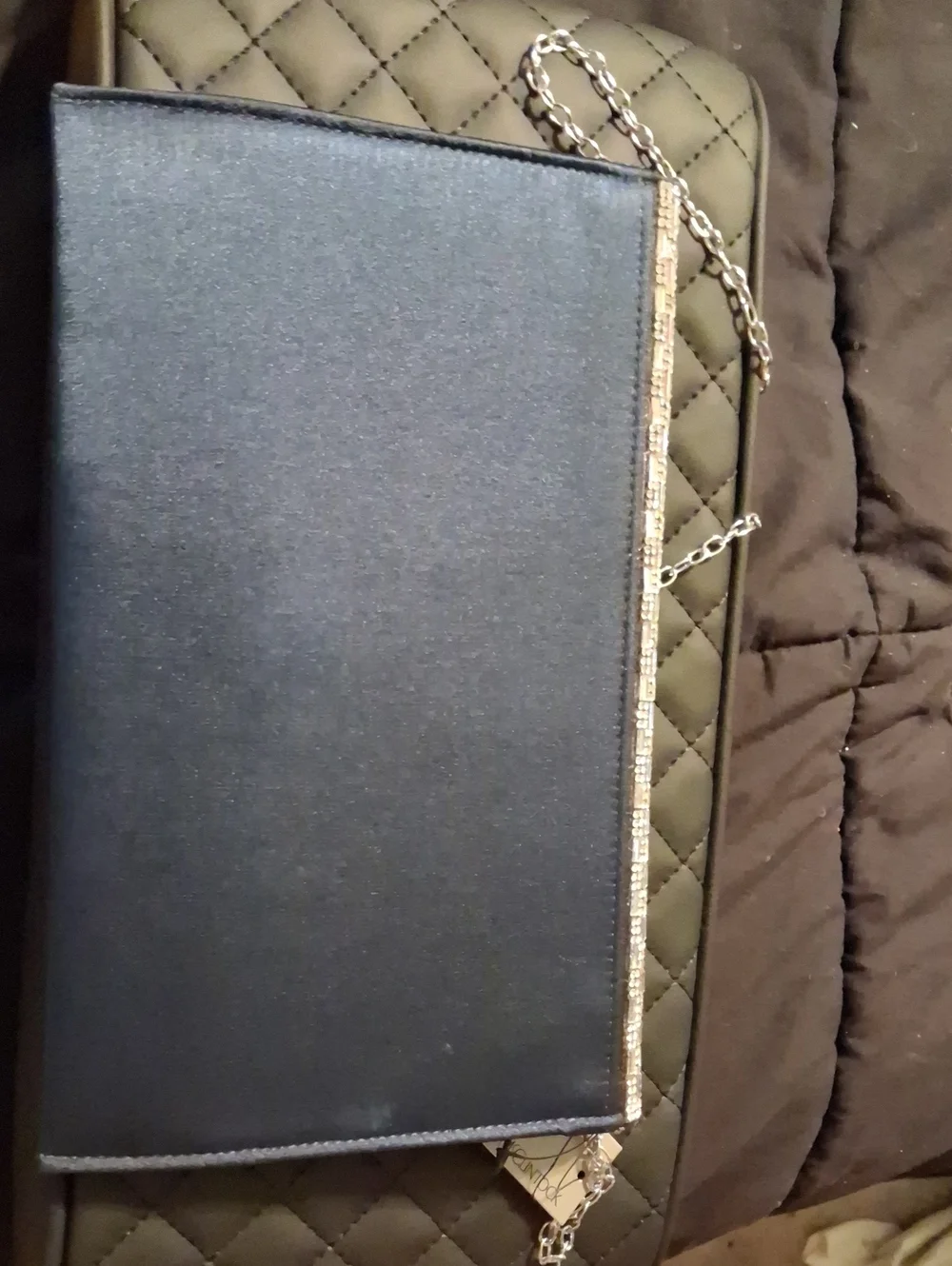 Jessica McClintock Silver Rhinestone Phone Clutch with Chain